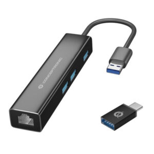 Adaptador usb a gigabit ethernet rj45 conceptronic con hub usb 3.0 3 puertos y adaptador usb-c