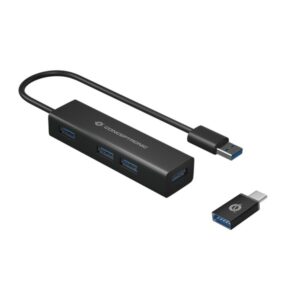 Hub usb 3.0 conceptronic hubbies06b 4 puertos usb 3.0 con adaptador usb-c color negro carcasa de alu
