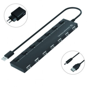 Hub usb 2.0 conceptronic hubbies08 a 7xusb-a 2.0 con interruptores y alimentador