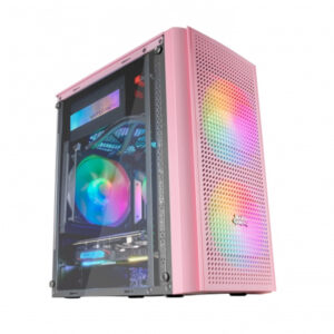 Caja microatx gaming mars gaming mc300 pink frontal mesh 3xventiladores 120mm rgb lateral de cristal