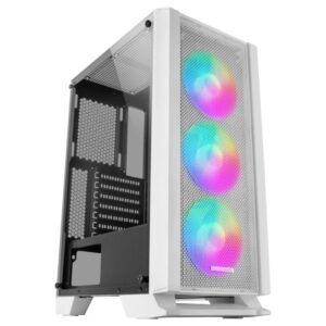 Caja atx mars gaming mc-c white frontal metal-mesh con 3 ventiladores frgb ventana
