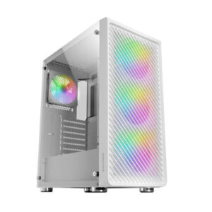 Caja atx mars gaming mc-f white frontal metal mesh 3 ventiladores argb 120mm +1 tra