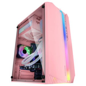 Caja microatx gaming mars gaming mc-s1 rosa frontal argb ventilador traser frgb ventana lateral sin