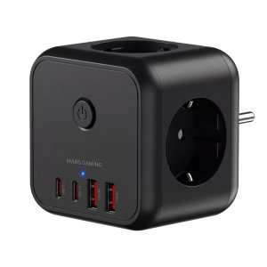 Powercube mars gaming md-cube20 4 usb 3 tomas de corriente. regleta color negro