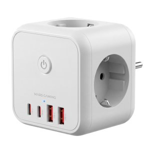 Powercube mars gaming md-cube20w 4 usb 3 tomas de corriente. regleta color blanco