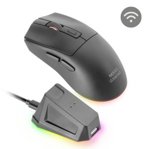 Mouse mars gaming wireless y bluetooth mmt3 rgb base de recarga magnetica 14400 dpi color negro