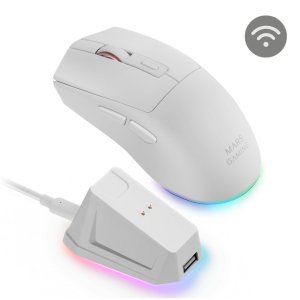 Mouse mars gaming wireless y bluetooth mmt3 rgb base de recarga magnetica 14400 dpi color blanco