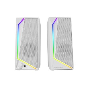 Altavoces 2.0 mars gaming ms72w white 15w jack 3.5mm iluminacion rgb control de volumen entrada jack