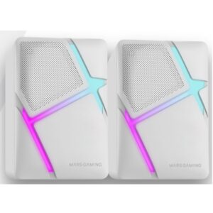 Altavoces 2.0 mars gaming mshw blanco 10w iluminacion rgb control de volumen jack 3.5mm