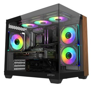 Caja microatx abysm sava 285c gpu 410mm 1x3.5 2x2.5 usb-c 3.2 sin fuente negro madera