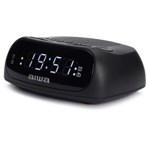 Radio despertador aiwa cr-09j am/fm doble alarma bateria de respaldo negro