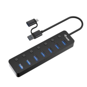Hub usb equip life 128965 7 puertos usb-a 3.2 gen1 con interruptor led 5v/2a incluye adaptador a usb