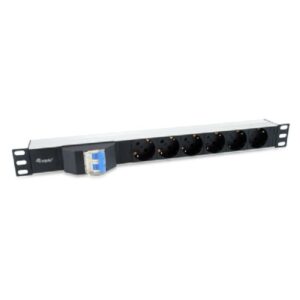 Regleta alimentacion aluminio rack 19" 1u 6 tomas tipo shucko euro con magnetotermico cable 1.8m