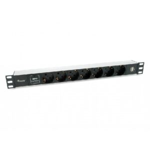 Regleta alimentacion aluminio rack 19" 1u 7 tomas tipo shucko euro + 2 tomas usb con protector spd c