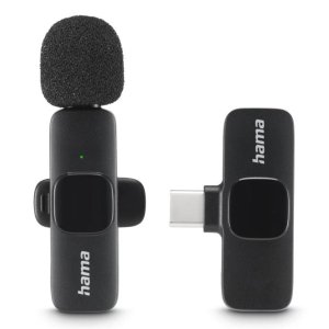 Microfono hama smart wireless gadget usb-c cancelacion ruido ia patron omnidireccional pinza negro