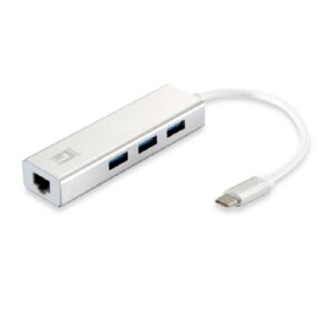 Adaptador usb-c a gigabit ethernet rj45 level one con hub usb 3.0 3 puertos