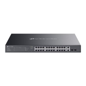 Switch semigestionable tp-link es228gmp 28p 26x1gb 24xpoe+ 384w 2x1gb sfp app metalico rack negro