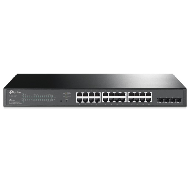 Switch semigestionable tp-link sg2428lp 28p 24x1gb 16xpoe+ 150w 4x1gb sfp app metalico rack negro