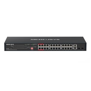 Switch poe+ no gestionable mercusys ms128gp 28p 28xrj45 1gb 24xpoe+ 2xsfp gb 295w 250m