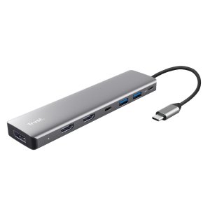 Hub usb-c trust dalyx 7 en 1 aluminio 2hdmi 4k  1dp 2xusb-a 3.2 1xusb-c pd 100w