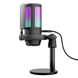 Microfono trust gxt 238 auron gaming usb iluminacion led patron cardioide tripode negro