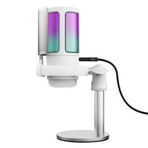 Microfono trust gxt 238w auron gaming usb iluminacion led patron cardioide tripode blanco