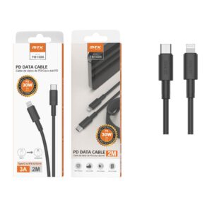Cable datos Type-C a Lightning Iphone TB1326 / 2 m / 3a / 30W / Carga Rapida PD / Negro / MTK / 0153262