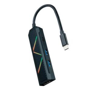 Hub Adaptador Type-C 4 en 1 Nanocable / Conversor USB-C a 2xUSB-A / Type-C PD 100W / HDMI 4K / Iluminacion Led / 10.16.0401