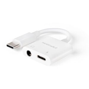 Cable adaptador de audio Type-C / Type-C Hembra PD + Jack 3.5mm Hembra / 65W / 11.5cm / 10.24.1206 / Nanocable / Blanco