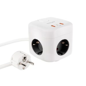 Base de 3 enchufes con interruptor + (2 USB-A + 1 TYPE-C) / GaN + PPS / PD 20W / Blanco / Nanocable 10.37.0011