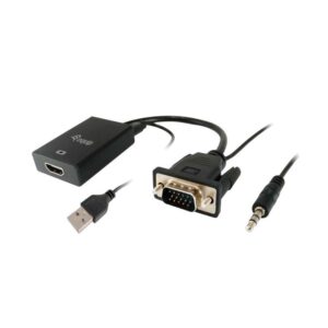 Cable adaptador VGA a HDMI M/H + Audio + Usb / 15cm / Negro / Equip 119038