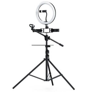 Anillo de Luz Led 26cm + Tripode Con 3 Soportes Movil + 1 Microfono Nr9103 3 modos de luz  26w  Negro / 2901032