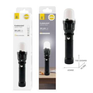 Linterna LED NR9350 / 3W / 3 modos de luz / Pilas AAA / Correa de mano / Negro / One +