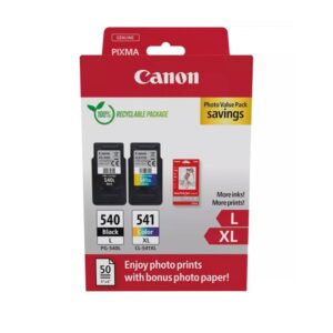 Tinta Original Canon Pack PG540L + CL541XL + 50 Hojas de papel fotografico