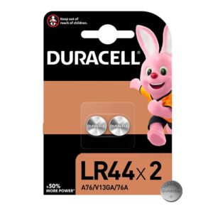 Pila boton Alcalina LR44 Duracell / 1.5V / 76A / A76 / V13GA / Ag13 / (2 Uds) 950383