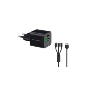 Cargador de red Usb + Type-C / 33W / 3 en 1 / Negro / Incluye cable 3 en 1 / Conceptronic / ALTHEA16B
