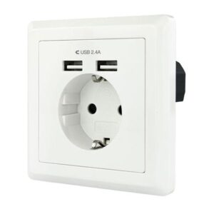 Base de enchufe de pared tipo schuko con 2 tomas USB Max. 2.4A, blanca / C-10.35.0010