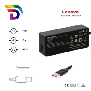 Cargador compatible para portátil LENOVO 40W 20V 2A USB Dayma