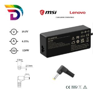 Cargador compatible para portátil LENOVO / MSI 120W 19.5V 6.15A 5.5x2.5 mm Dayma