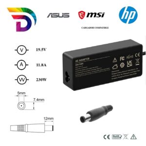 Cargador compatible para portátil ASUS / HP / MSI 230W 19.5V 11.8A 7.4x5.0 mm Dayma