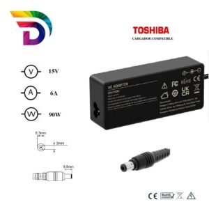 Cargador comptaible para portátil TOSHIBA 90W 15V 6A 6.3x3.0 mm Dayma