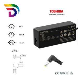 Cargador compatible para portátil TOSHIBA 75W 19V 3.95A 5.5x2.5 mm Dayma