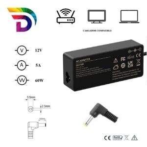 Cargador compatible universal para Router / LCD / Portátil 60W 12V 5A 5.5x2.5 mm Dayma