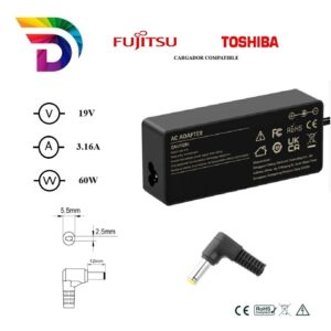 Cargador compatible para portátil FUJITSU / TOSHIBA 60W 19V 3.16A 5.5x2.5 mm Dayma