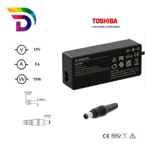 Cargador compatible para portátil TOSHIBA 75W 15V 5A 6.3x3.0 mm Dayma