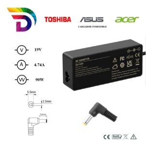 Cargador compatible para portátil ACER / ASUS / TOSHIBA 90W 19V 4.74A 5.5x2.5 mm Dayma