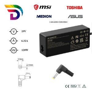 Cargador compatible para portátil ASUS / MEDION / MSI / TOSHIBA 120W 19V 6.32A 5.5x2.5 mm Dayma