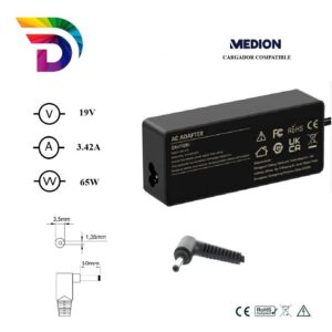 Cargador compatible para portátil MEDION 65W 19V 3.42A 3.5x1.35 mm Dayma
