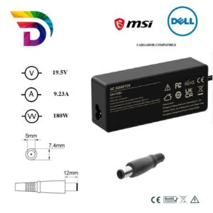Cargador compatible para portátil DELL / MSI 180W 19.5V 9.23A 7.4x5.0 mm Dayma