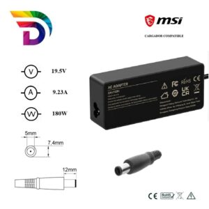 Cargador compatible para portátil MSI 180W 19.5V 9.23A 7.4x5.0 mm Dayma
